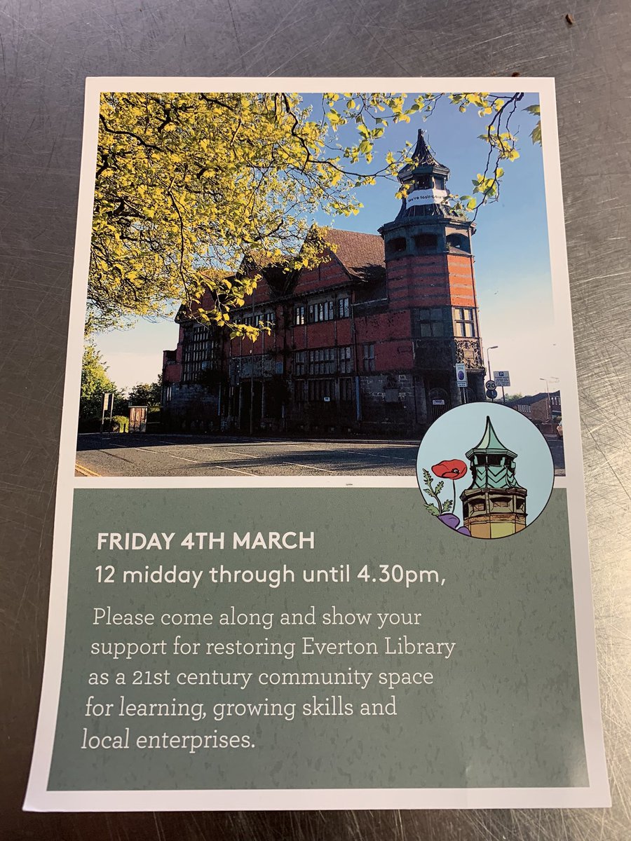 HomebakedBakery's tweet photo. An important event down at Everton Library today from 12pm.
Another step in trying to restore this beautiful building to be used for the next generations of our local community, like it was for many of its 125 years.
#OpenEvertonLibrary https://t.co/VnkGvoRfud