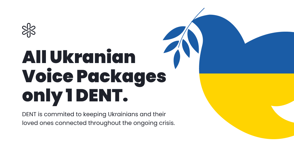 #DENT Team is committed to help the brave #Ukrainian people to be connected with their loved ones. Just Download the DENT App and you can then download the voice packages here: apple.co/35TEGrO #dentcoin #StandWithUkraine #Україна #Ukraine #GSMA #5G
