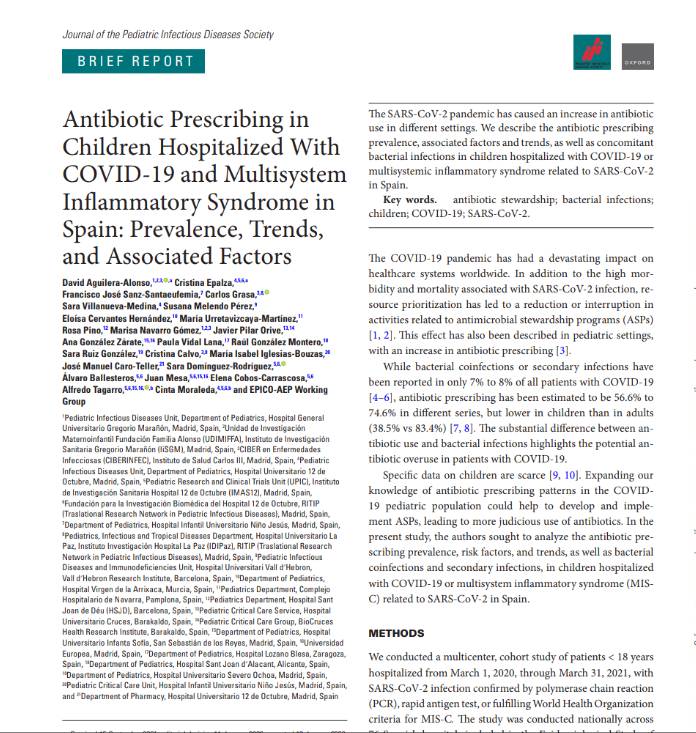 seipweb's tweet photo. #PapersSEIP Antibiotic Prescribing in Children Hospitalized With COVID-19 and Multisystem Inflammatory Syndrome in Spain: Prevalence, Trends, and Associated Factors | Journal of the Pediatric Infectious Diseases Society | Oxford Academic @DavidAguileraAl https://t.co/zKk4BlyZQx https://t.co/1nEDgDgrve