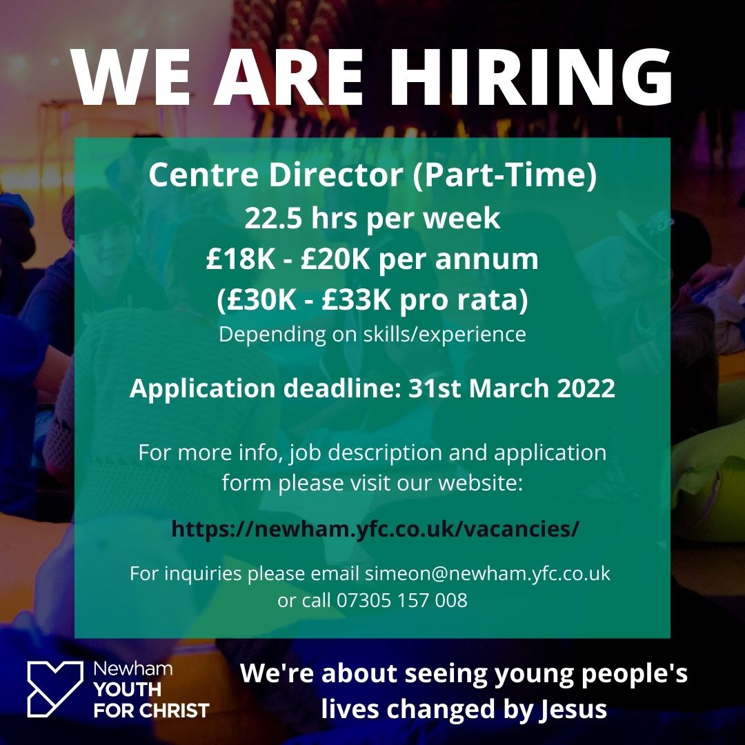 ❗️We are a small, Christian, Youth Charity looking for someone to take up the role of Centre Director.

For a full job description &amp; application form please visit: newham.yfc.co.uk/vacancies/

Please share!

#charityjobs #Director #youthforchrist #youthministry #ChristianJobs