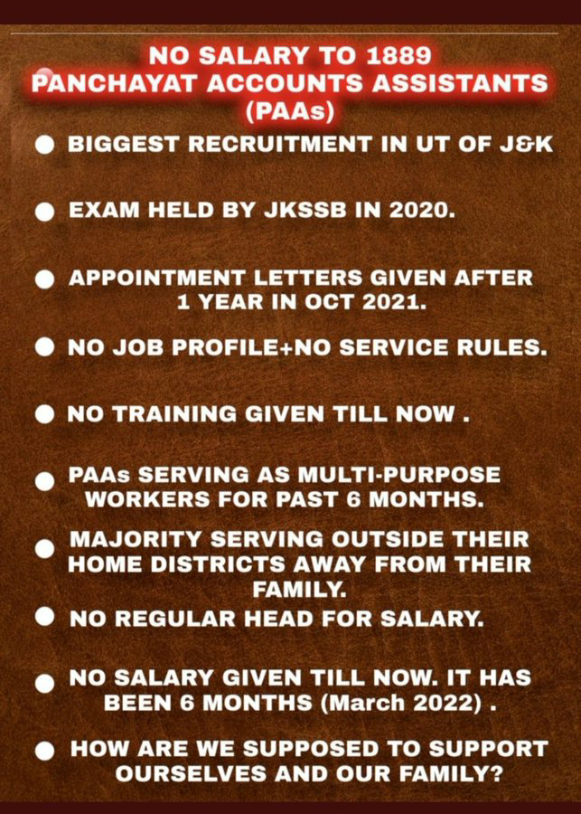 Jagga5_'s tweet photo. @INCJammuKashmir @OfficeOfLGJandK @manojsinha_ #salaryThroughRegularHead
#salary4PAAs https://t.co/2Afdxmmbx5