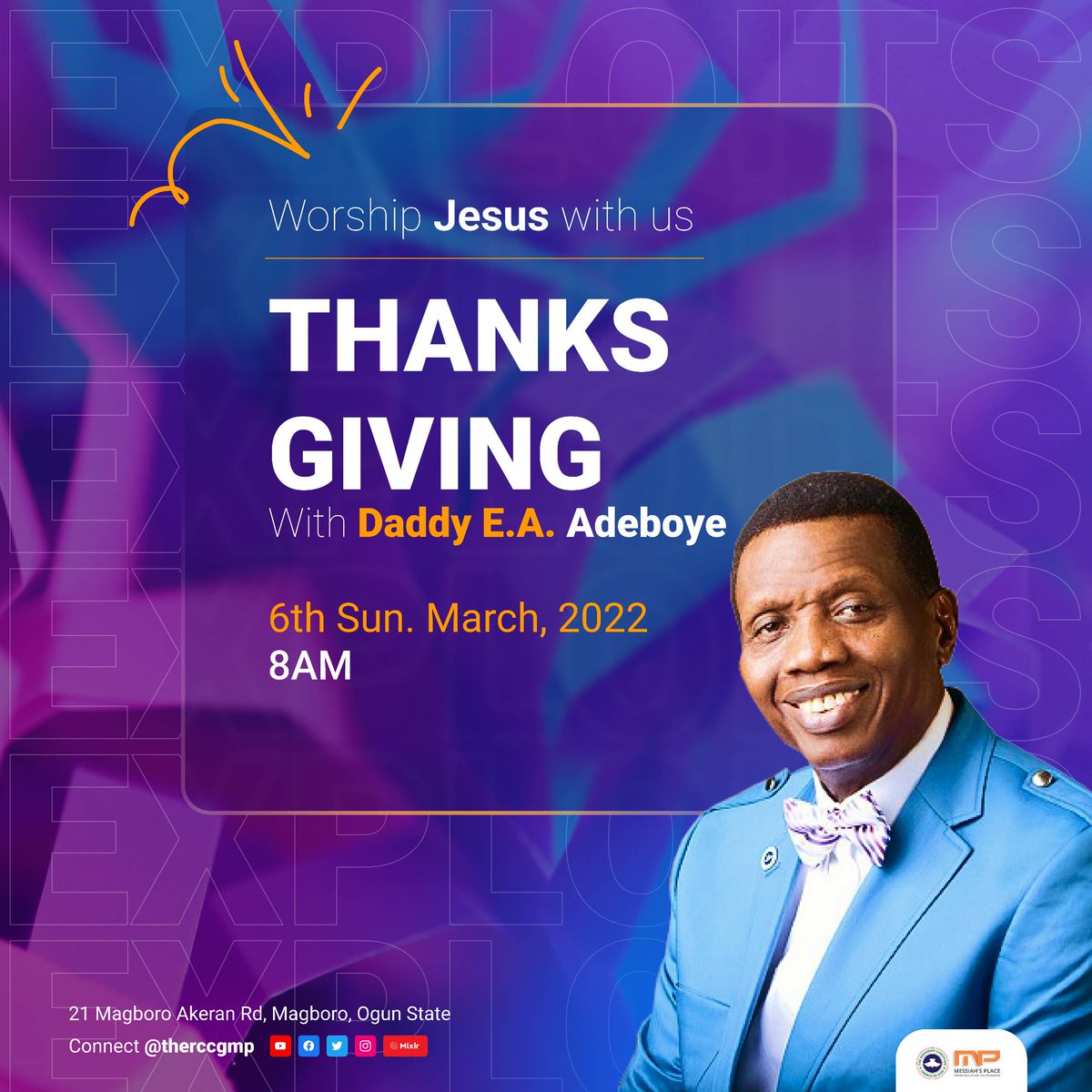 TheRCCGMP's tweet photo. We're evidently full of Thanksgiving this month 💃💃🕺🏻🕺🏻

Join us this Sunday at TheRCCGMP as we join Daddy GO and other saints all over the world to express immense thanks to God for the month of March!

#TheRCCGMP
#Thanksgiving
#eaa80
#Dunamis
#exploits
#SundayService https://t.co/eYHHeskIZ2