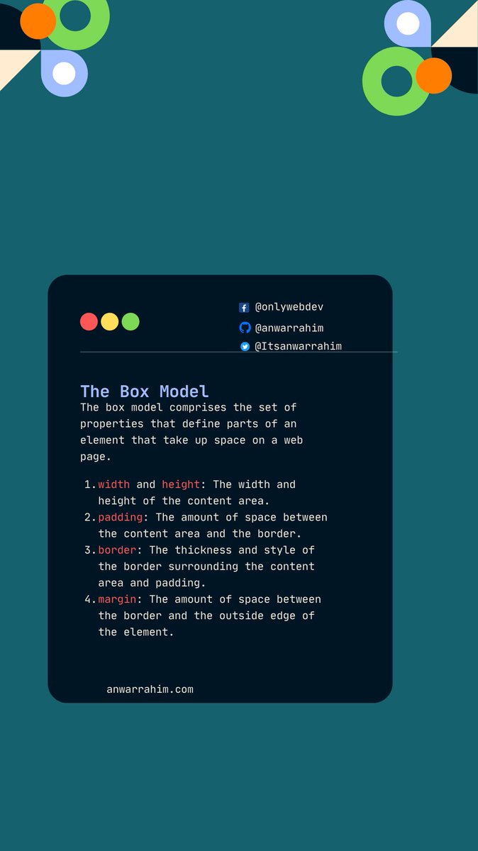 itsanwarrahim's tweet image. The Box Model
#boxmodel
#webdevelopment
#coding