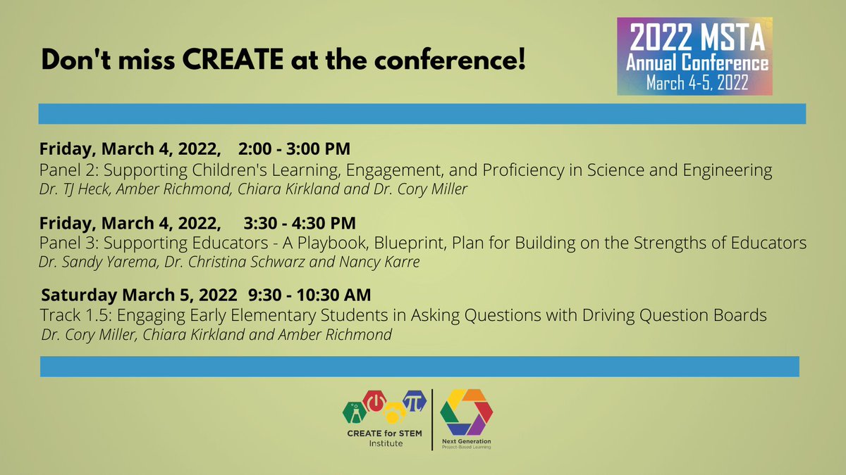 create4stem's tweet photo. If you're planning to be at MSTA today and tomorrow, make sure to catch CREATE's sessions. Have a great conference! https://t.co/8VNaBk1j7S