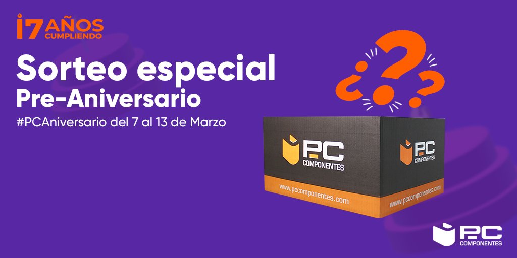 pccomponentes's tweet photo. 🔥𝐒𝐎𝐑𝐓𝐄𝐎🔥 ¡Gana una CAJA DE LA FELICIDAD SORPRESA muuuuuy top para celebrar la llegada de nuestro Aniversario este lunes!

🟣 RT🔃 y síguenos
🟣 Comenta con #LlegaElPcAniversario diciendo en qué año nos conociste

✅ ¡Comenta las veces que quieras y tendrás más opciones! https://t.co/AT5gU42Z6a