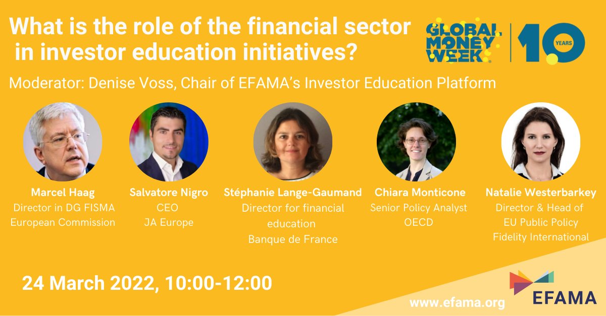 Come and join us on 24/3 for our event on investor education. Let's discuss how we can make use of the EU/OECD financial competence framework and what can be done at national level to promote financial literacy. Register here: efama.org/newsroom/event… #GMW2022