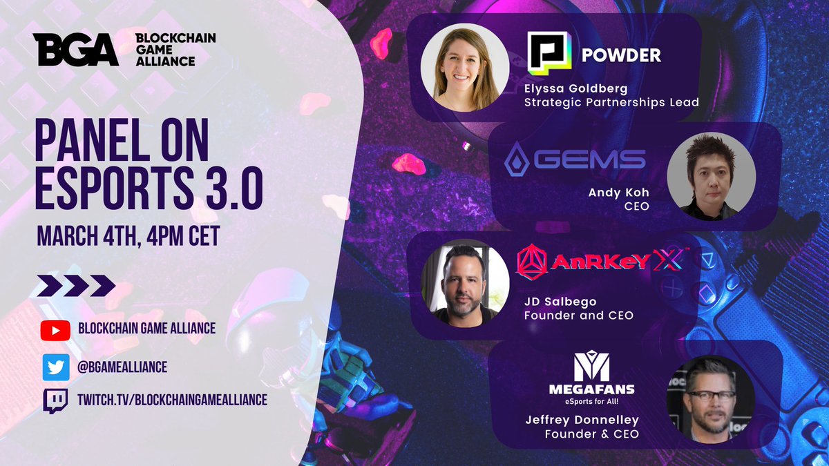 AnRKeyX's tweet image. 🚨 Catch our CEO @JDSalbego at @BGameAlliance Panel on Esports 3.0!

👾 JD will share the stage with Esports scene experts! with 
@PowderHeroes @gemsgg_official @MegafansEsports
 
JOIN US HERE 👇  Friday, March 4th at 4 PM CET
🖥️ anrkeyx.com/3KetF2X
📚 anrkeyx.com/3hA80Gj