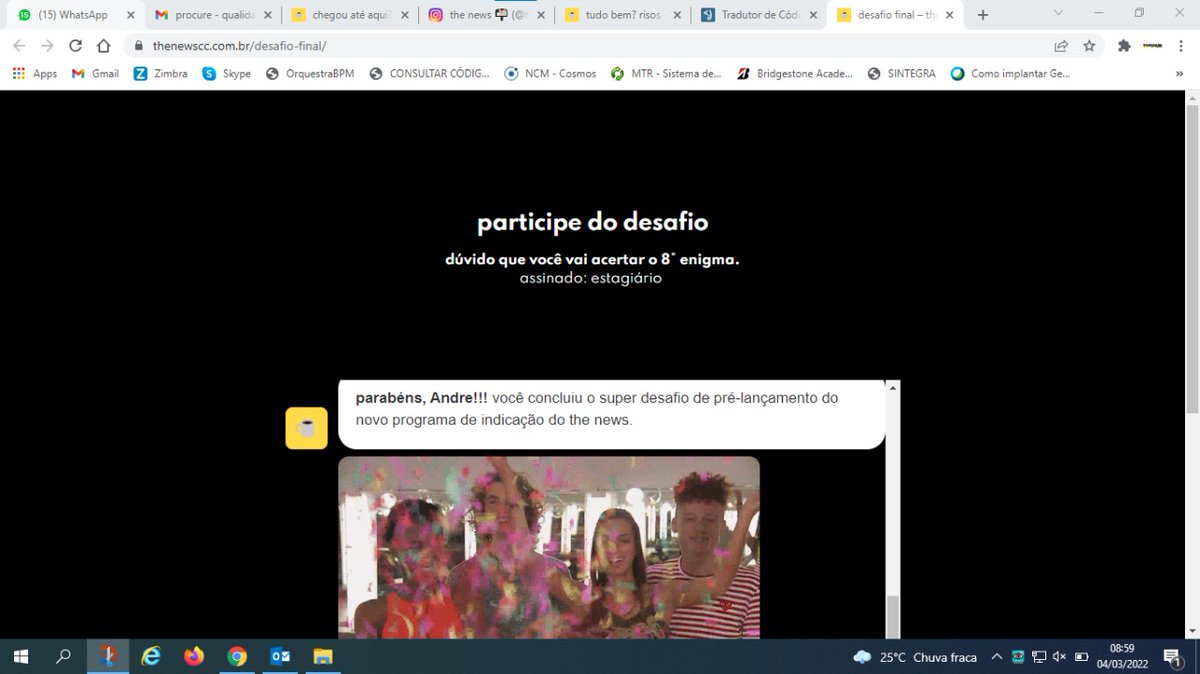 stlandre's tweet photo. Mil abas abertas e desde as 7h30 mas enfim venci o Estagiário!!!
Pronto pros próximos @thenews_br. 
#enigmadenius #TheNews https://t.co/qoKvJ3FJVd