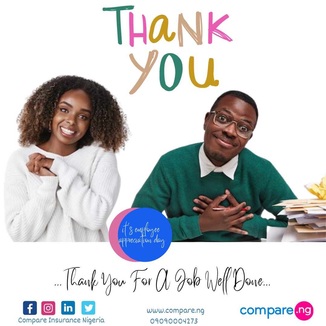 Always take time to appreciate your employee, it goes a long way to get the best. 

#Employeeappreciationday #TGIF #Compareng #KnowwithCompare #ClickCompareBuy #MotorInsurance #AutoInsurance #Insurance #InsuranceQuotes #CheapQuotes #CompareInsurance