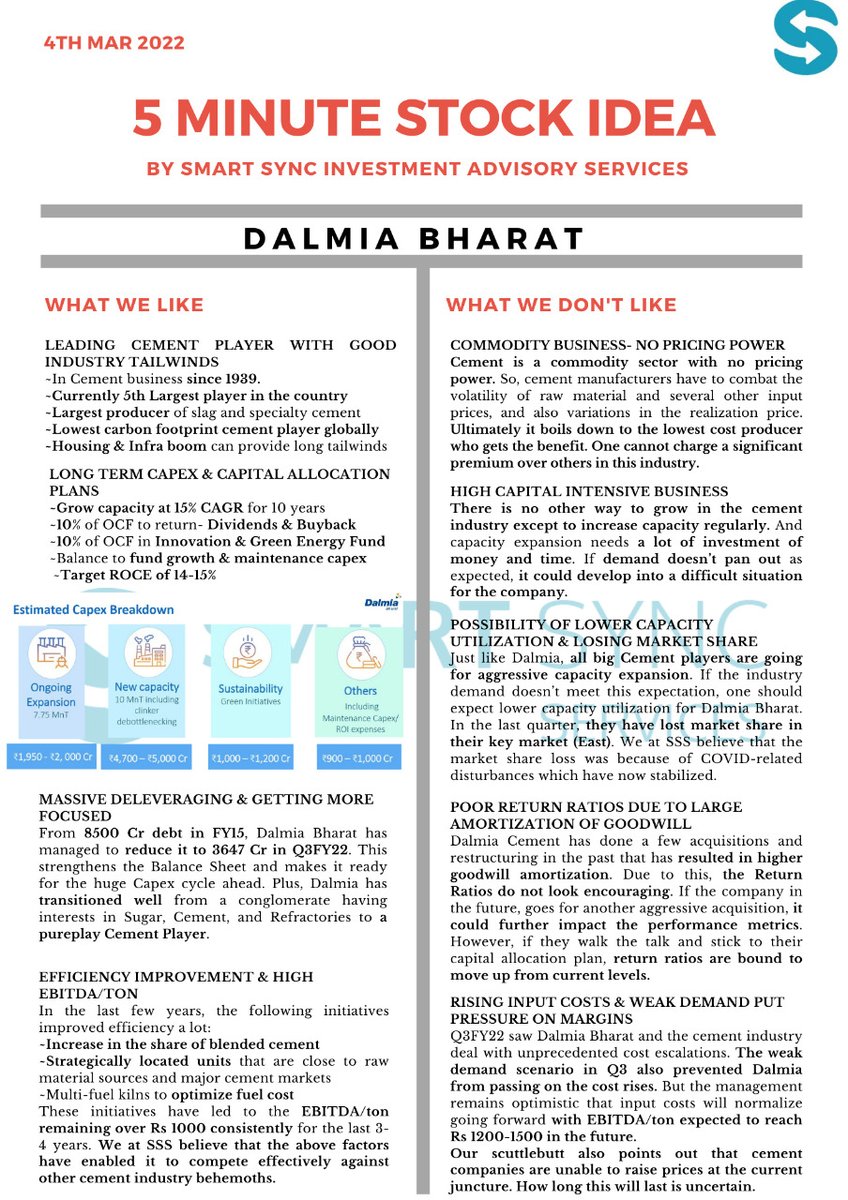 SmartSyncServ's tweet photo. 5 MIN STOCK IDEA

DALMIA CEMENT https://t.co/HbxXRbzIm4