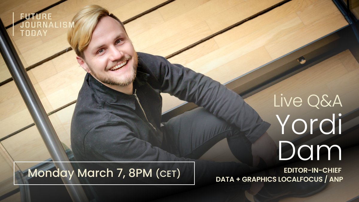 Join <a href="/yordidam/">Yordi Dam</a> (LocalFocus/ANP), @nadin_rabaa and me for another episode of Future Journalism Today LIVE. We'll be discussing #dataviz, #factchecking,  innovation in the newsroom and #elections.
🕗: Mon, March 7, 8:00pm (CET)
📺: youtube.com/watch?v=20bEqH…