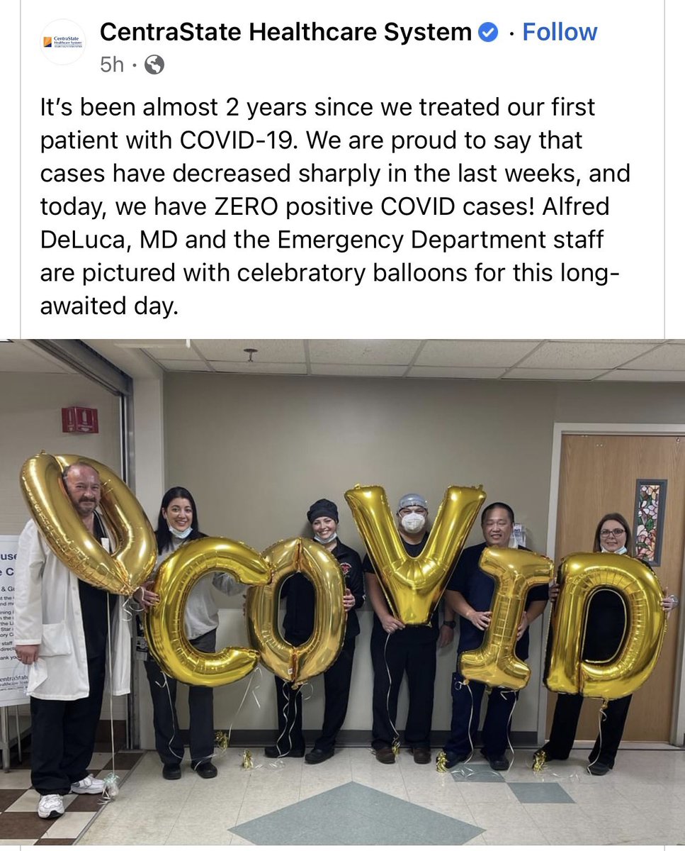 As hospital systems in NJ are threatening termination due to Covid shots, this system felt it was appropriate to celebrate with balloons #itisfinished