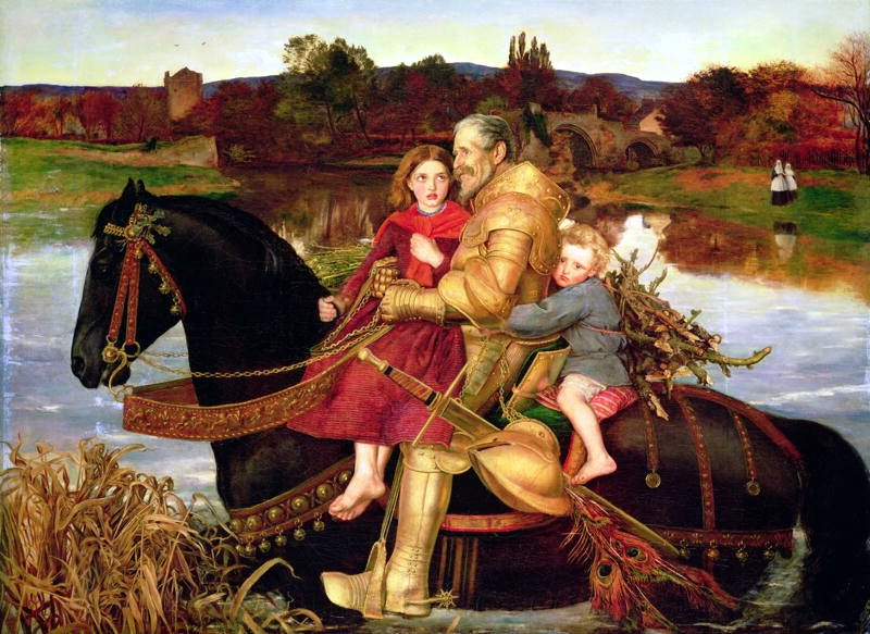 LordFredericLe1's tweet photo. This is John Everett Millais amazing 1857 painting, A Dream of the Past: Sir Isumbras at the Ford!!!! #Art #Fineart #Medievalsim #portrait #Painting #Artist #Painter #Romanticism #Millais #PreRaphaelite #Landscape #Horse #Family https://t.co/fPvm4SFRK8