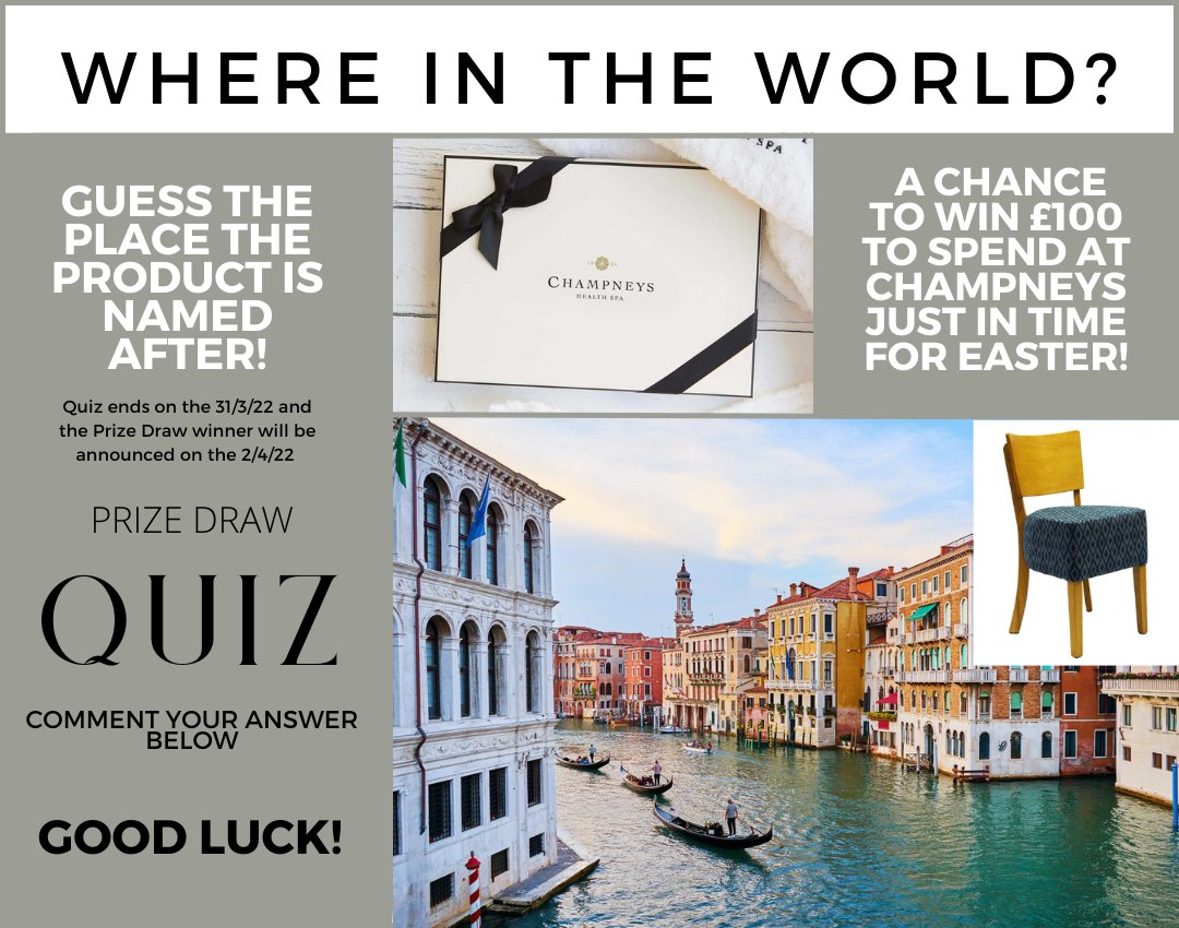 PubstuffLtd's tweet photo. Grand Prize Draw Image 2!Pop your answer in the comments so we can enter your name into the draw! Good Luck πhttps://t.co/NwDAKyf7aa
#pubstuff #prizedraw #quiz #champneys #table #furniture #hospitality #hospitalityfurniture #leisure #contractfurniture #GoodLuck https://t.co/ovMKjLJ6yP
