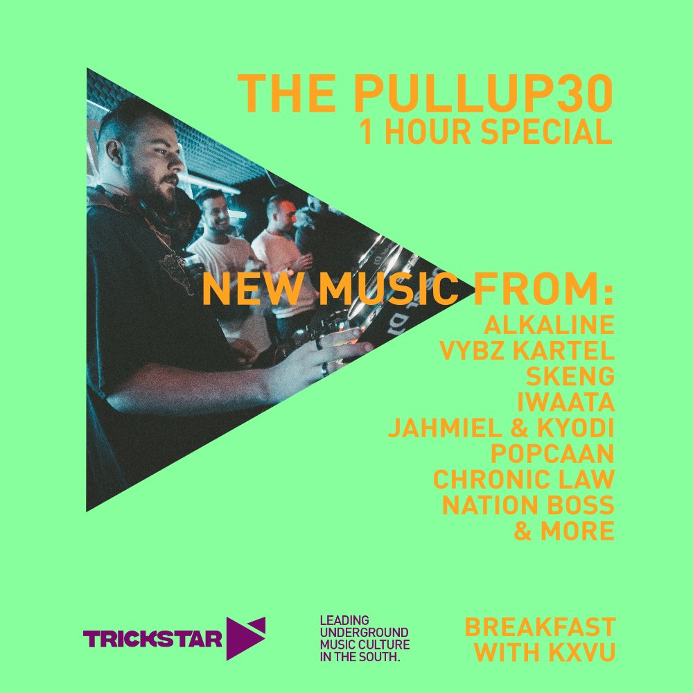 CUBKXVU's tweet photo. Next up we move into The #PullUp30, looking a new dancehall bangers from: 

@THEALKALINE @PopcaanMusic @Vybz_Kartel @iwaata1 &amp; more

Live via @trickstarradio // https://t.co/k2FtDun6zN // App // DAB 

#BREAKFASTWITHKXVU https://t.co/j5bipvCfGb