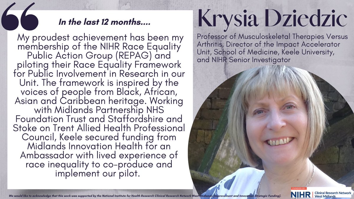 Keele University Impact Accelerator Unit (@keeleiau) on Twitter photo Prof.Krysia Dziedzic, Director <a href="/KeeleIAU/">Keele University Impact Accelerator Unit</a>, kicks off #InternationalWomensDay2022 celebrating our work around the <a href="/NIHRresearch/">National Institute for Health and Care Research</a> Race Equality Framework for Public Involvement in Research, alongside our Race Equality Ambassador, Natalie Knight tinyurl.com/3ae73k4b
#BreakTheBias Prof.Krysia Dziedzic, Director <a href="/KeeleIAU/">Keele University Impact Accelerator Unit</a>, kicks off #InternationalWomensDay2022 celebrating our work around the <a href="/NIHRresearch/">National Institute for Health and Care Research</a> Race Equality Framework for Public Involvement in Research, alongside our Race Equality Ambassador, Natalie Knight tinyurl.com/3ae73k4b
#BreakTheBias