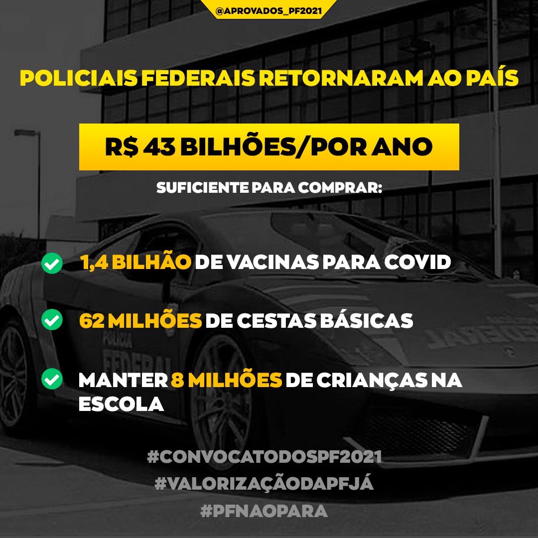 AprovadosPf21's tweet photo. Todo investimento na Polícia Federal retorna bilhões de reais aos cofres públicos. Valorizar a PF é garantia de retornos e não de despesas. A recomposição do quadro de efetivos é medida que fortalece a instituição. #ConvocaTodosPF2021 #NAOaoDecreto9739 #PorMaisPapiloscopistasPF https://t.co/xJMgsatNht