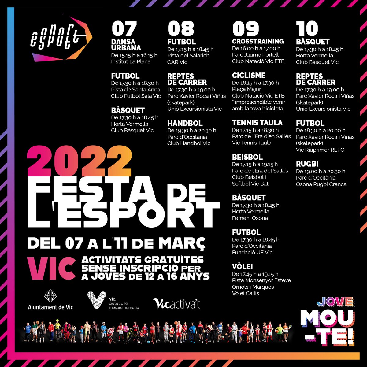 aj_vic's tweet photo. 🧗 Tens entre 12 i 16 anys? 

📲 Participa a les activitats esportives gratuïtes a l'aire lliure durant la Setmana de l'Esport. 
🗓️ Entre el 7 i el 10 de març.

ℹ️👉https://t.co/66RWWUeiBL https://t.co/fEpHN79HHb