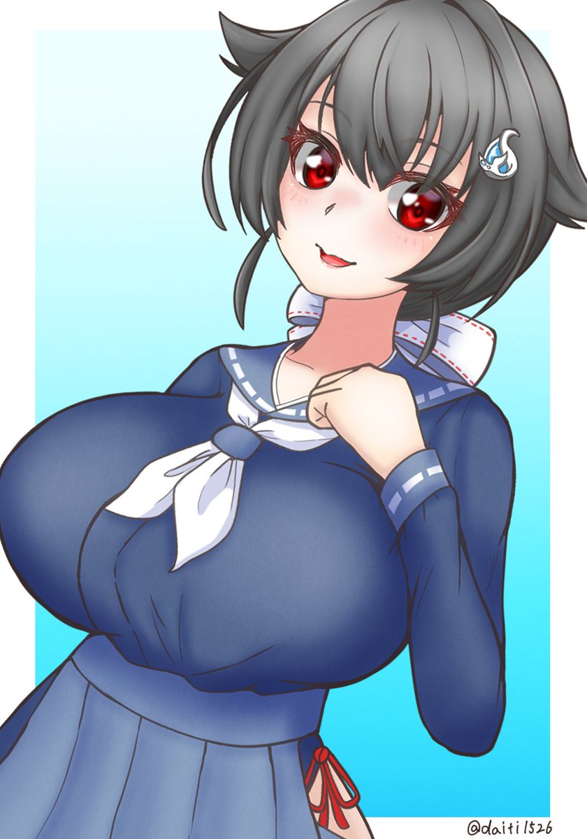 迅鯨(艦隊これくしょん) 「迅鯨ちゃん(肌色成分抑え版) 」|大地のイラスト