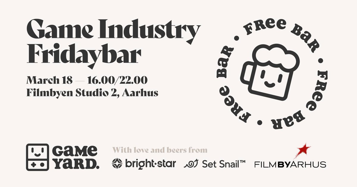 InteractiveDK's tweet image. Friday drinks for the #dkgame  scene in Aarhus. Happening on March 18th with Gameyard Aarhus — Fridaybar #001 at @Filmbyaarhus with support from @SetSnailStudio &amp;amp; @PlayEmberSword - More details at the link: facebook.com/events/2386724…