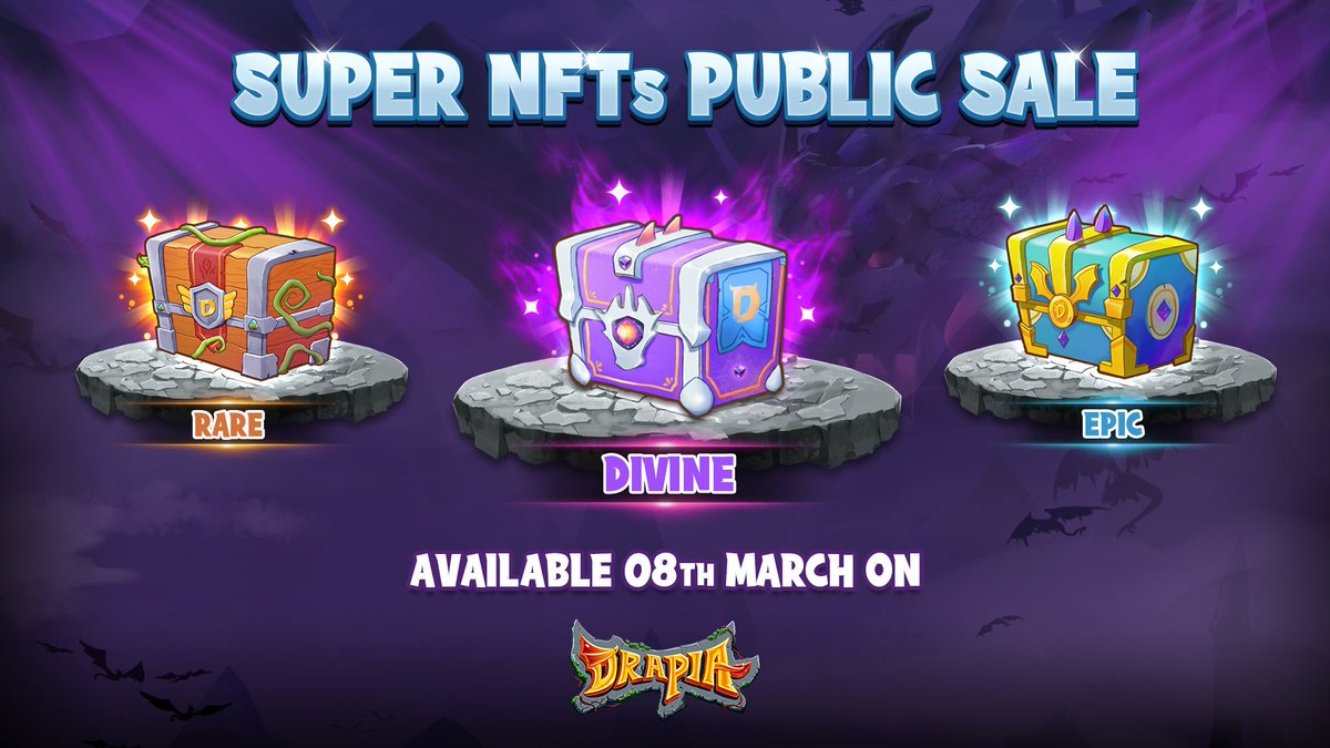 🎊 #Drapia INO Public Sale Calendar 🎊
 
🌟Time: Tuesday, 12PM UTC, 8th March 2022
🌟Product:
• Divine Box
• Epic Box
• Rare Box
 
No way you’re gonna miss this golden chance to be the very first #NFT owners with special privileges!! 🥰 Stay tuned for more updated info 😉
