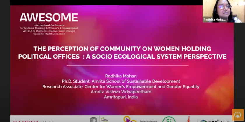 ammachilabs's tweet image. Paper presentation by 
Radhika Mohan: The Perception of Community on Women Holding Political Offices : A Socio Ecological System Perspective
#AWESOMEconference @si_mumbai @Sys_innovation @Esri @icssr @AMRITAedu