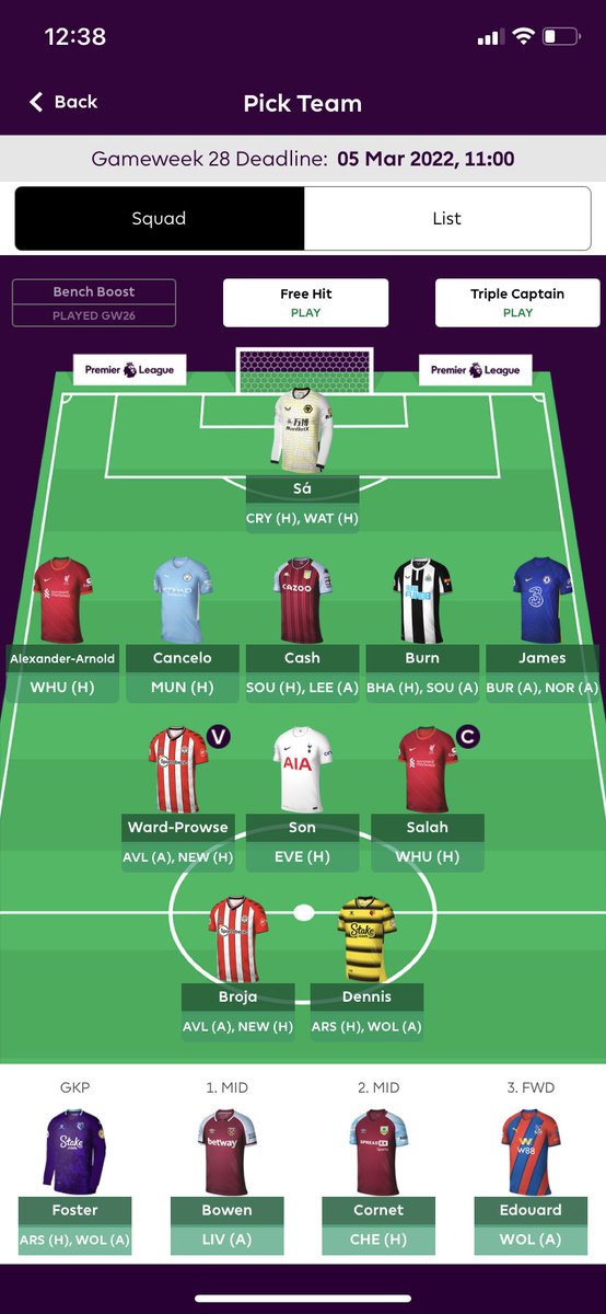 Bob19926474's tweet photo. I’m thinking Salah or JWP for captain, thoughts? @thefplbois #fpl https://t.co/rLUe0lLsRp