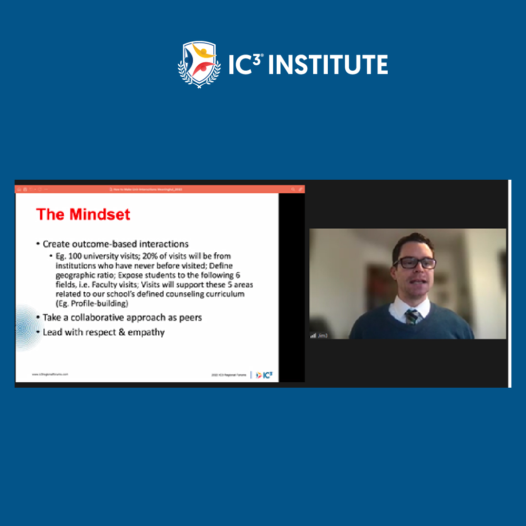 Ic3Institute's tweet photo. Jim McLaughlin, AVP Community Development & Partnerships at @ic3movement, addresses the 6th cohort on making university engagements more meaningful. He shares insights with counselors & universities to think about their approach.
#WeAreIC3 #IC3Institute #counseling https://t.co/Rp52rJyzSg