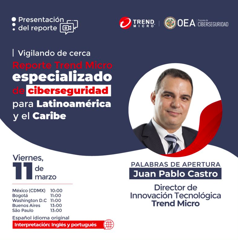 OEA_Cyber's tweet photo. Hemos elaborado junto a @TrendMicroLATAM un reporte especializado en el estado de la #Ciberseguridad en Las Américas.

¿Quieres saber las conclusiones? Te las contamos el 11 de marzo de la mano de expertos como @jpcastro.

¿Te apuntas?👉https://t.co/gr6vZOBBVO https://t.co/OwNIsGJoFs