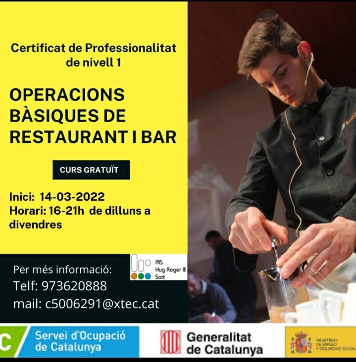 Estàs aturat? Treballes però vols continuar formant-te? 
Encara hi ets a temps! 
Apunta't al curs totalment gratuït que ofereix l'institut <a href="/inshugroger/">INS Hug Roger III</a> de Sort 
Pregunta'ns tot allò que et calgui