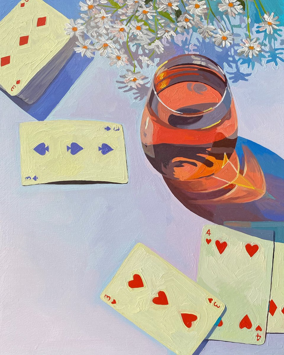 leahgardnerart's tweet photo. afternoon sun, a glass of wine, and a game of cards https://t.co/3zreKCpTAR