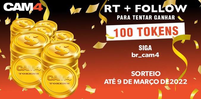br_cam4's tweet photo. 💰GANHE 100 TOKENS CAM4 
SIGA @br_cam4 🇧🇷 🇵🇹
🔸 escreva seu nome de usuário #CAM4 nos comentários e  #Retweet para participar do sorteio de 3 pacotes de 100 Tokens! #PROMO #SORTEIO https://t.co/7PG84C32S7