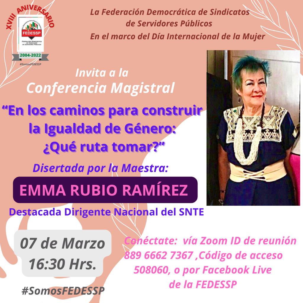 En el Marco del #DiaInternacionalDeLaMujer la @FEDESSP extiende cordial invitación al Ciclo de Videoconferencias que iniciarán el próximo Lunes 7…Acompáñanos!!! <a href="/agusaviles1/">Agustín Avilés</a> <a href="/marudavalos29/">Maru Dávalos</a> <a href="/vickyvargasdiaz/">vicky vargas diaz</a> <a href="/palomitarelowde/">María</a> <a href="/Navegaciones/">Pedro Miguel</a> #SomosFEDESSP
#FuerzaFEDESSP 🇲🇽