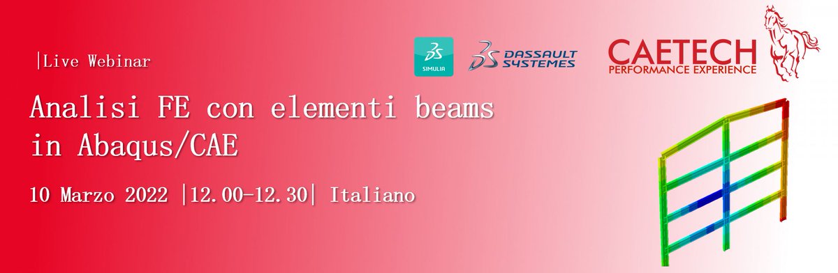 Quarto appuntamento con i nostri webinar dedicati alla suite Simulia/Abaqus.

Questa volta tratteremo dell' Analisi FE con elementi beams.

REGISTRATI ORA --> caetech.it/beams_fea_abaq…
