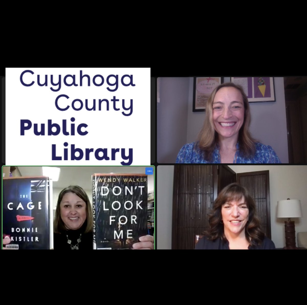 Wendy_Walker's tweet photo. What a blast speaking with @BonMot101 (Bonnie Kistler) and @CuyahogaLib about #TheCage , writing, awkward elevator rides, and the long journey to forging a career as an author. Very grateful for the support of our public libraries! https://t.co/O5gymHo1S0