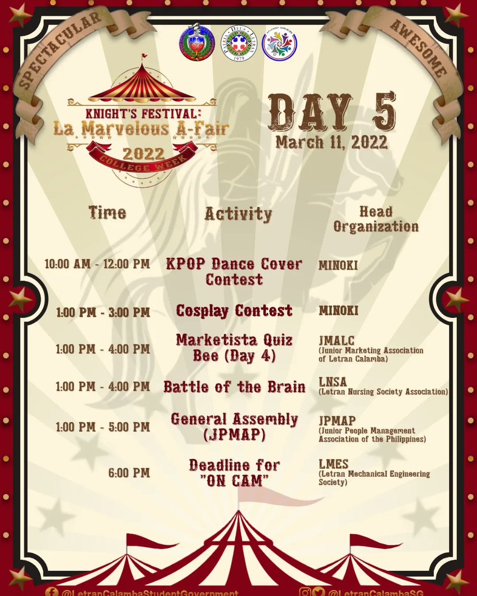 LetranCalambaSG's tweet photo. Please be guided these activities are all Virtual, there is a separate schedule of activities for Face-to-Face events. 

#CollegeWeek2022 https://t.co/Z7S7n7JMPY