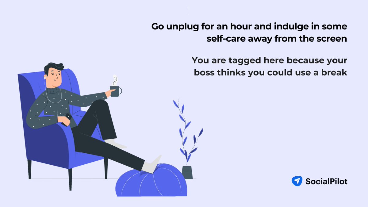 socialpilot_co's tweet photo. It is National Day of Unplugging AND National Employee Appreciation Day. Tag that hard-working employee here to let them know you care for their mental health.
#UnpluggingDay #NationalUnpluggingday #Unplug https://t.co/jAgy2vYgma