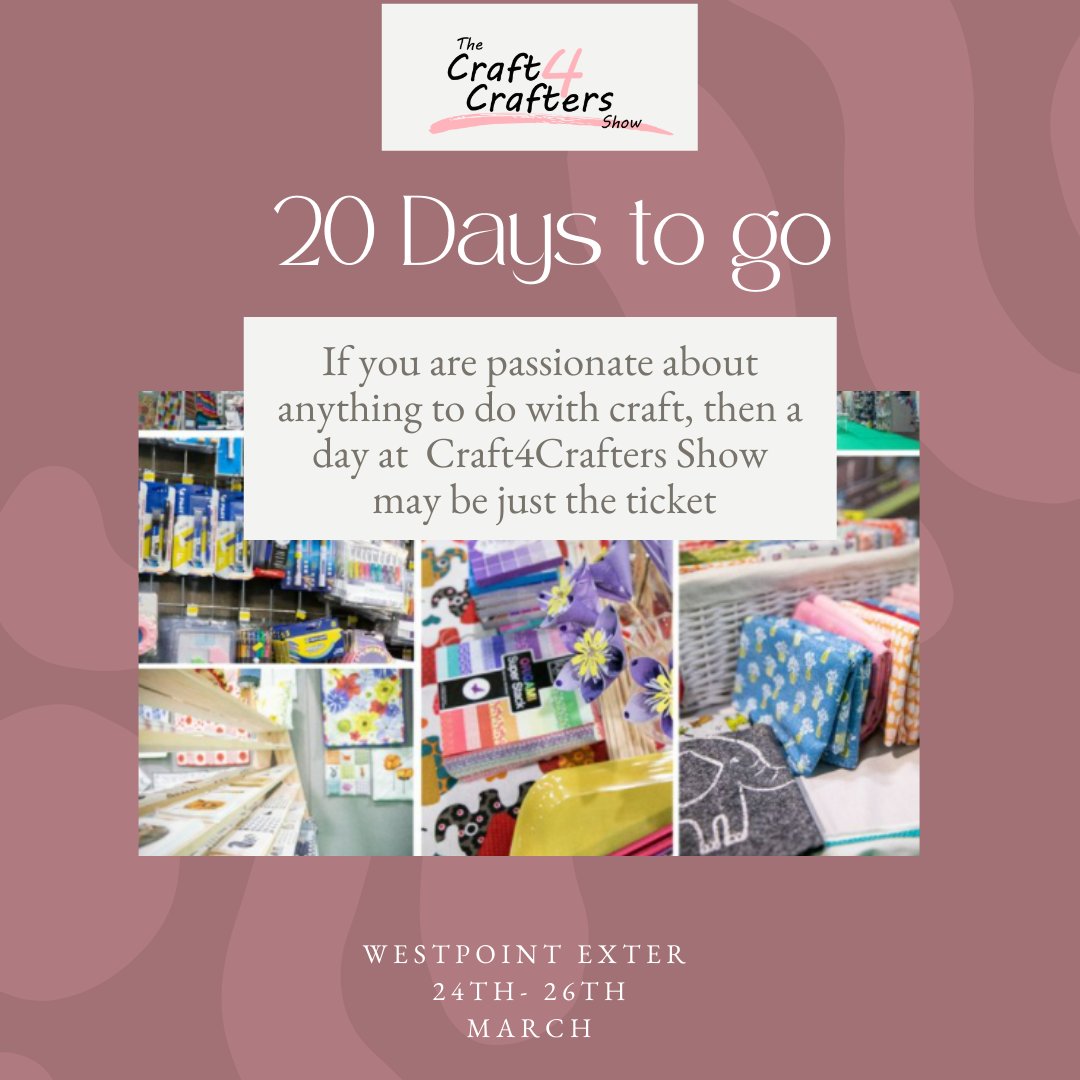 Craft4Crafters's tweet image. 🎉 20 DAYS TO GO! 🎉

The show will be running from Thursday 24th- Saturday 26th March 2022 at Westpoint Exeter.

Grab your early bird ticket here - don't forget to use the code C4CFB22 to get £2 off each ticket👇👇
craft4crafters.co.uk/devon-craft-sh…

#Craft4Crafters #Crafting #CraftShow