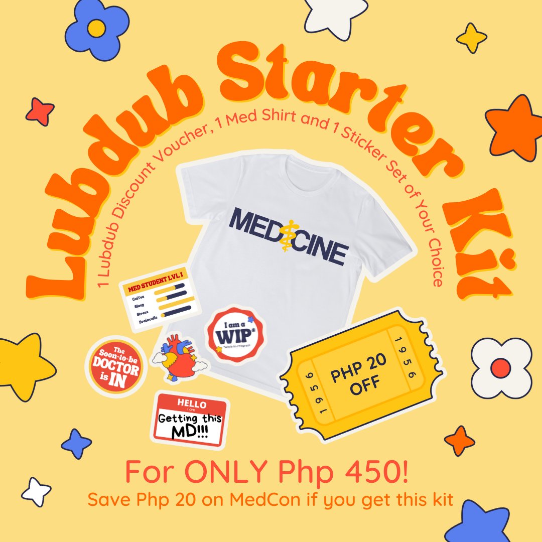 UPPMSMedCon's tweet photo. The UP Pre-Medical Society’s Clothing Clinic brings you Bili na, Doc!, LubDub’s official Medicine-inspired collection that includes shirts and stickers which you can use to further motivate you in your medical journey 🥰🩺

Order through this link!: https://t.co/LeUoIT0iGC💛 https://t.co/0t40KkKiNd