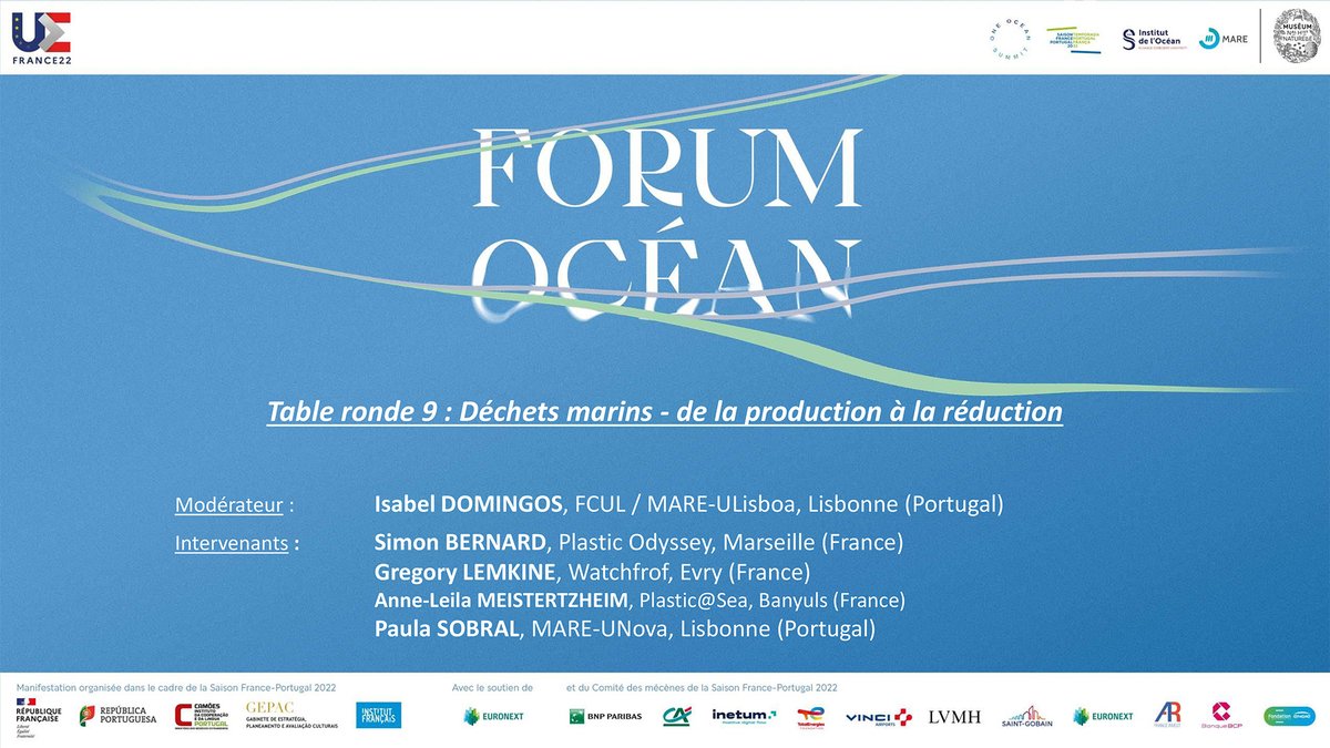 14h Table ronde : Déchets marins, de la production à la réduction
90 % des déchets marins sont du plastique, avec 8 millions de tonnes déversées dans l'océan chaque année. Discutons des problèmes existants, des solutions proposées et des difficultés rencontrées. #ForumOcéan