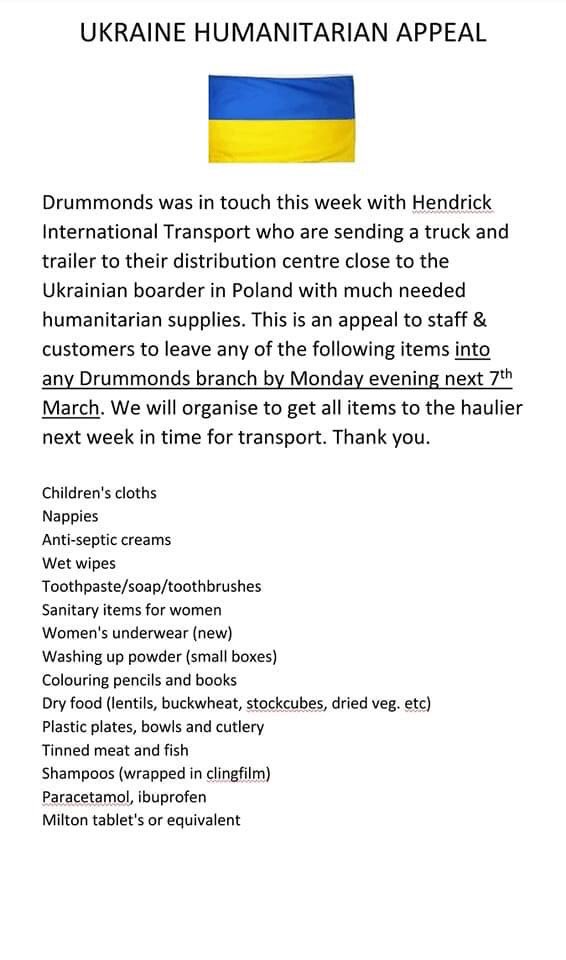 If anyone over the next few days want to donate any of the items and can't get to Drummonds, you can leave it with us and we will bring it over on Monday, we have a room measuring 6 ft x 15 ft x 7ft high, it would be great if we could fill it. Please spread the word #louthchat