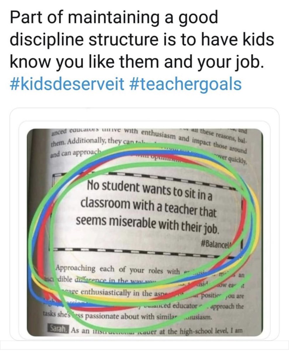 “No student wants to sit in a classroom with a teacher that seems miserable with their job.” Can’t be overstated. Ss mirror their Ts energy.
