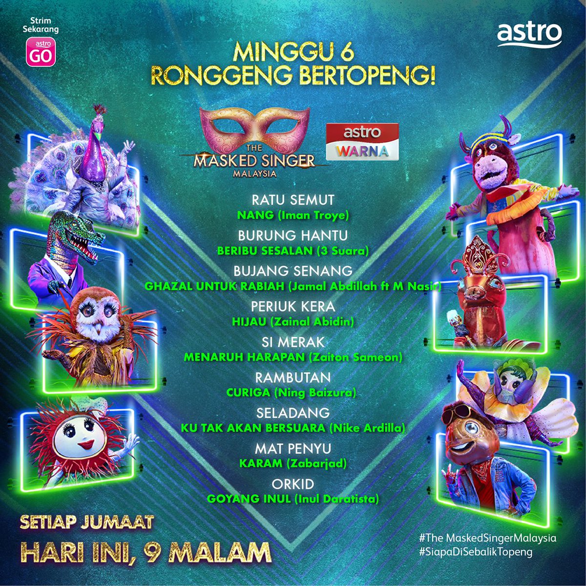 NabilHussein's tweet photo. Dah start! Hangpa jangan lupa teka sekali, Penyu tu aku rasa si Dafi. Ye la bapak dia kan penyu. Hahahaha!

📌 The Masked Singer Malaysia
🕘  9 MALAM
📺 Astro Warna (107)

#TheMaskedSingerMalaysia #SelongkarKasiBongkar #SiapaDiSebalikTopeng https://t.co/fYfek8rN3U