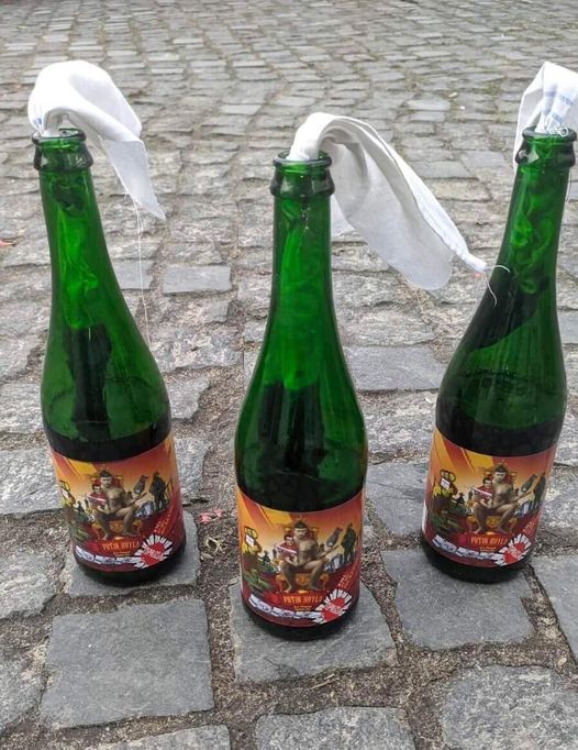 Pravda Brewery, based in Lviv, Ukraine, has suspended its beer brewing operations and is now making Molotov cocktails for residents to use against invading Russian forces. The labels on the bottles say “Putin is a dickhead.” Bravo