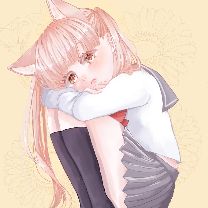 にゃーちゃん描かせて頂きました! 猫耳ツインテールセーラー服の女の子めっちゃよき◎ りた( )さん有難うございますーーー!