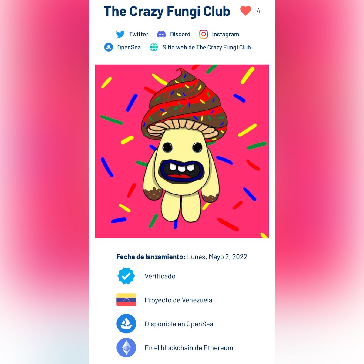 NFTEspanol_io's tweet photo. Proyecto Venezolano 🇻🇪 por @CrazyFungiClub 

🔥échale un vistazo aquí!
https://t.co/cvXUbTeA2i

#NFT #Metaverso #Criptomonedas #ethnft https://t.co/McFxfo2X1Y