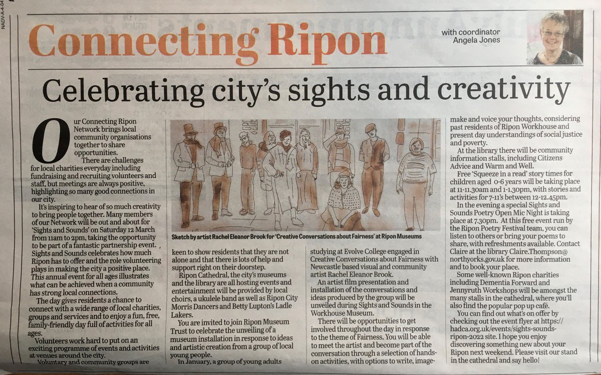 HADCAcharity's tweet image. Sights &amp;amp; Sounds celebrates how much #Ripon has to offer &amp;amp; the role volunteering plays in making the city a positive place. 
This free event on 12 March at venues across the city illustrates what can be achieved when a community has strong local connections.  
See you there! 😊 👋
