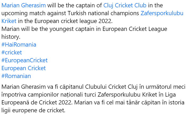 Federatia Romana de Cricket (Cricket Romania) tweet media