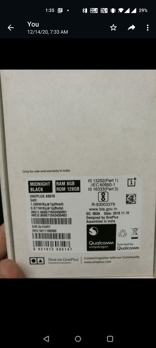 DigvijayDas's tweet photo. @SP_Angul @CMO_Odisha @DGPOdisha @odisha_police @digncrtalcher @Jagmohan_IPS Sir not able to DM the details to u..sending the details of the phone here
Phone - One plus 6T
Date of phone loss - 4-Dec-20, near BP petrol pump after Caltax chaak. phone picked by auto  driver as seen from CCTV of sheetal marbles. Please help. https://t.co/fqobfbKmLk