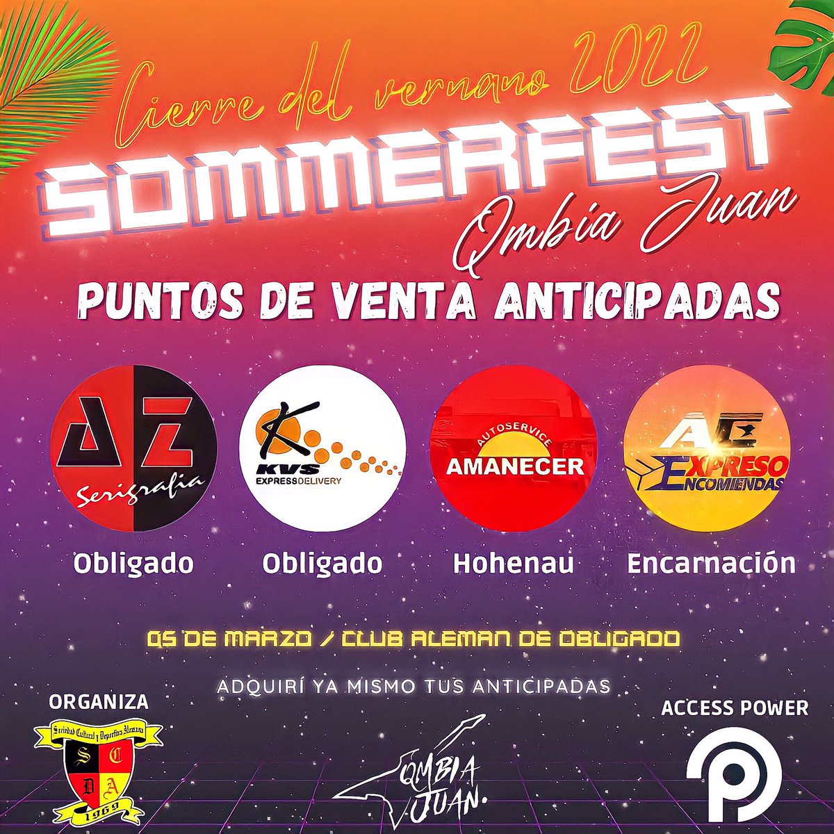 📌𝗣𝗨𝗡𝗧𝗢𝗦 𝗗𝗘 𝗩𝗘𝗡𝗧𝗔📌 
❗️𝗧𝗔𝗠𝗕𝗜𝗘́𝗡 𝗟𝗢𝗦 𝗖𝗢𝗡𝗦𝗘𝗚𝗨𝗜́𝗦 𝗘𝗡 𝗘𝗟 𝗖𝗟𝗨𝗕 𝗔𝗟𝗘𝗠𝗔𝗡 𝗗𝗘 𝗢𝗕𝗟𝗜𝗚𝗔𝗗𝗢❗️
⚠️ Venta de anticipadas hasta el viernes 04/03! 
🏷 𝗔𝗻𝘁𝗶𝗰𝗶𝗽𝗮𝗱𝗮𝘀: 𝟯𝟬.𝟬𝟬𝟬𝗚𝘀 
🪧𝗕𝗼𝗹𝗲𝘁𝗲𝗿𝗶𝗮: 𝟱𝟬.𝟬𝟬𝟬𝗚𝘀